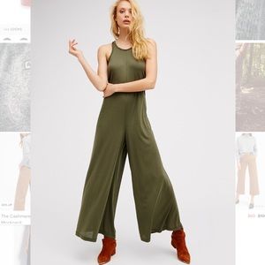 Free People Army green high neck jumpsuit